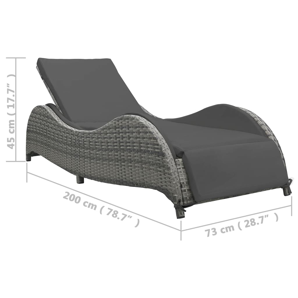 Sonnenliege mit Auflage Poly Rattan Anthrazit - Pazzar.ch