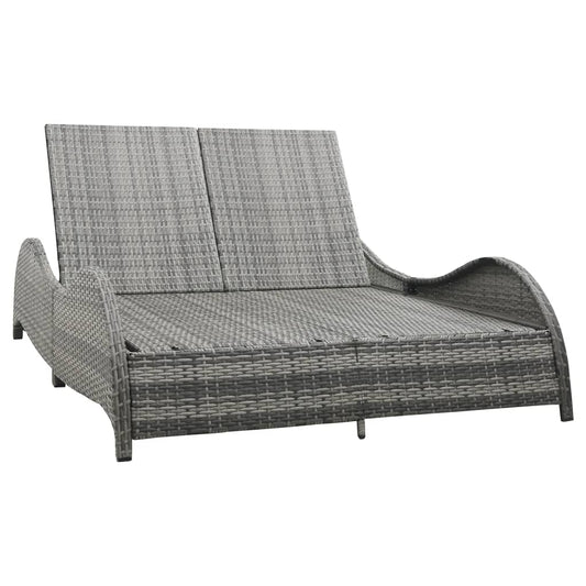Doppel-Sonnenliege mit Auflage Poly Rattan Anthrazit - Pazzar.ch