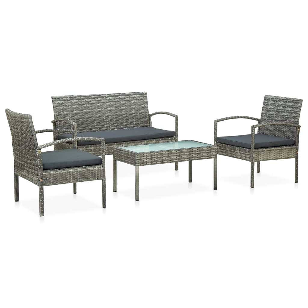 4-tlg. Garten-Lounge-Set mit Auflagen Poly Rattan Grau - Pazzar.ch