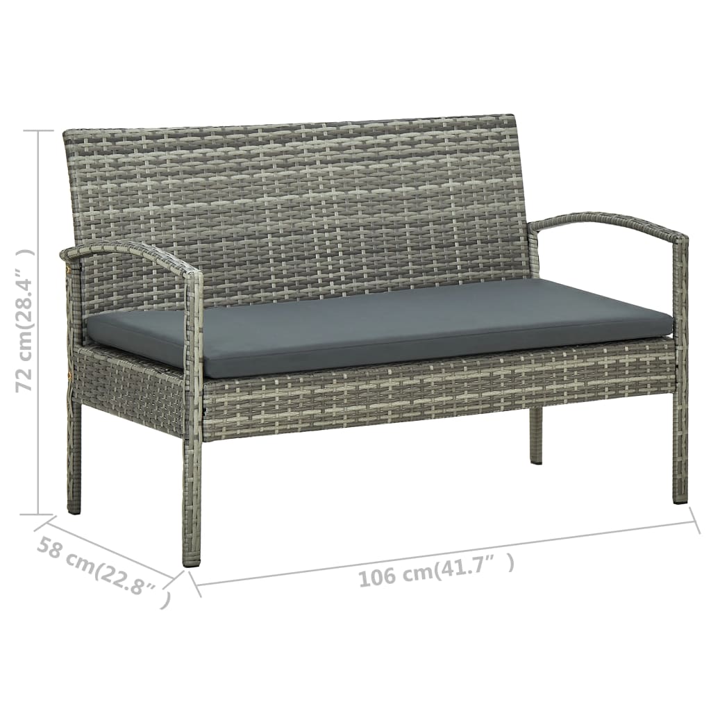 4-tlg. Garten-Lounge-Set mit Auflagen Poly Rattan Grau - Pazzar.ch