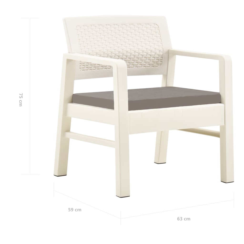 3-tlg. Garten-Lounge-Set Kunststoff Weiß - Pazzar.ch