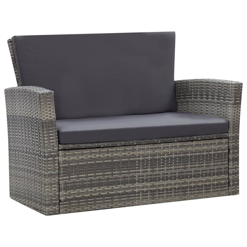 4-tlg. Garten-Lounge-Set mit Kissen Poly Rattan Grau - Pazzar.ch