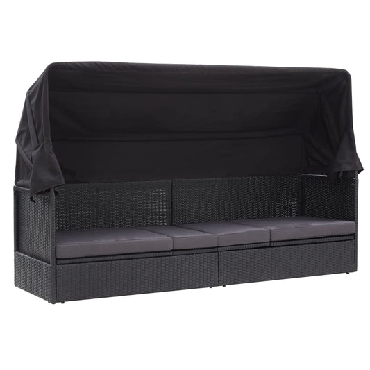 Outdoor-Sofabett mit Dach Poly-Rattan Schwarz - Pazzar.ch