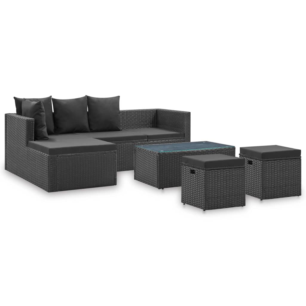 4-tlg. Garten-Lounge-Set Schwarz mit Auflagen Poly Rattan - Pazzar.ch