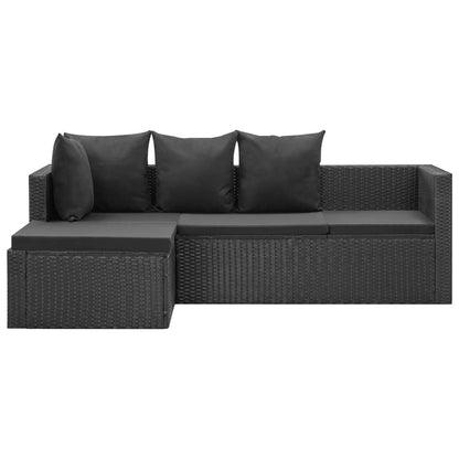 4-tlg. Garten-Lounge-Set Schwarz mit Auflagen Poly Rattan - Pazzar.ch