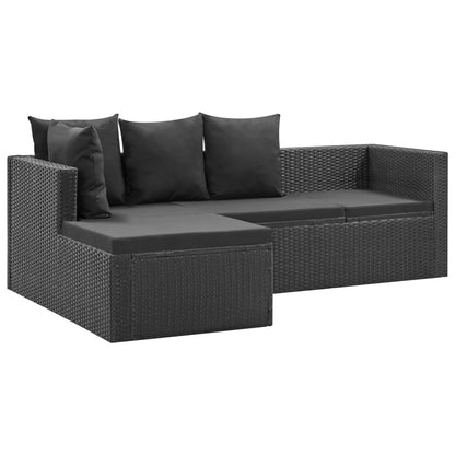 4-tlg. Garten-Lounge-Set Schwarz mit Auflagen Poly Rattan - Pazzar.ch