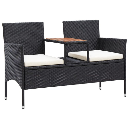2-Sitzer-Gartenbank mit Teetisch 143 cm Poly Rattan Schwarz - Pazzar.ch