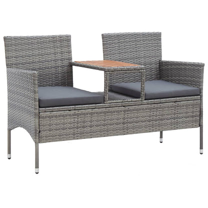 2-Sitzer-Gartenbank mit Teetisch 143 cm Poly Rattan Grau - Pazzar.ch