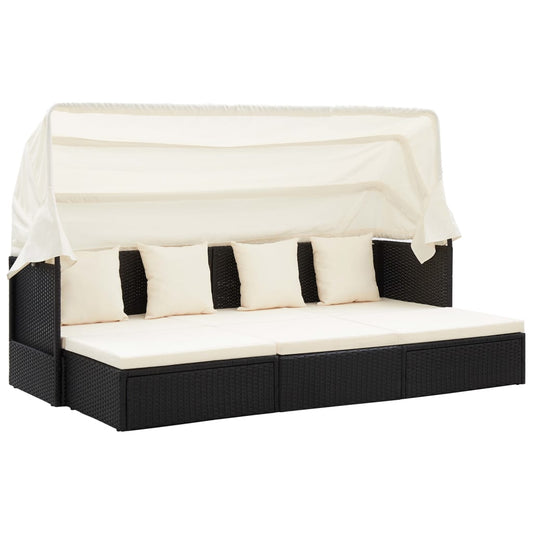Garten-Sonneninsel mit Dach Schwarz Poly Rattan - Pazzar.ch