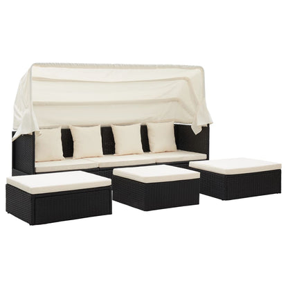 Garten-Sonneninsel mit Dach Schwarz Poly Rattan - Pazzar.ch