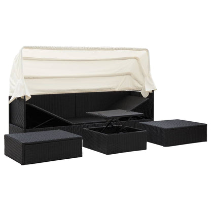 Garten-Sonneninsel mit Dach Schwarz Poly Rattan - Pazzar.ch