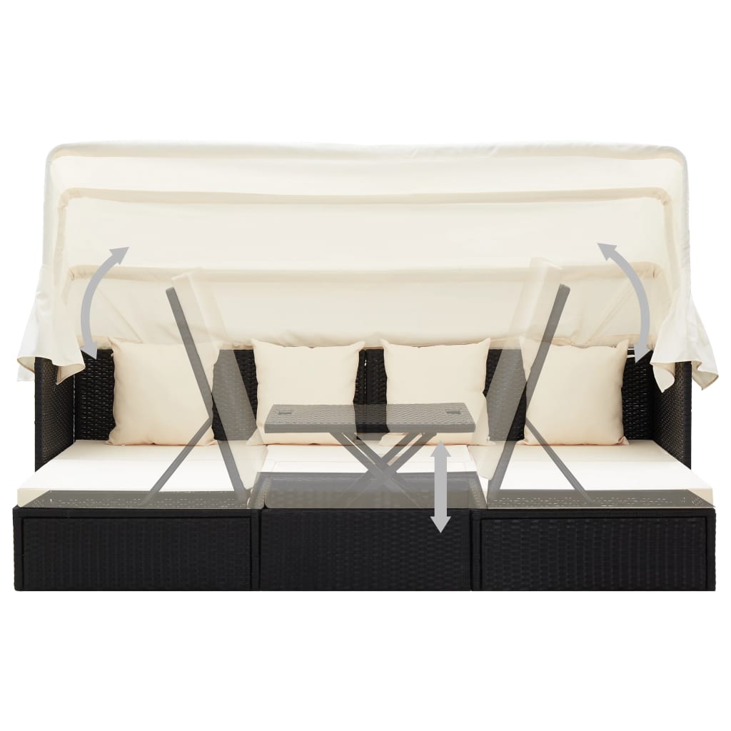 Garten-Sonneninsel mit Dach Schwarz Poly Rattan - Pazzar.ch