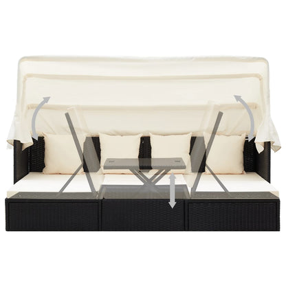 Garten-Sonneninsel mit Dach Schwarz Poly Rattan - Pazzar.ch