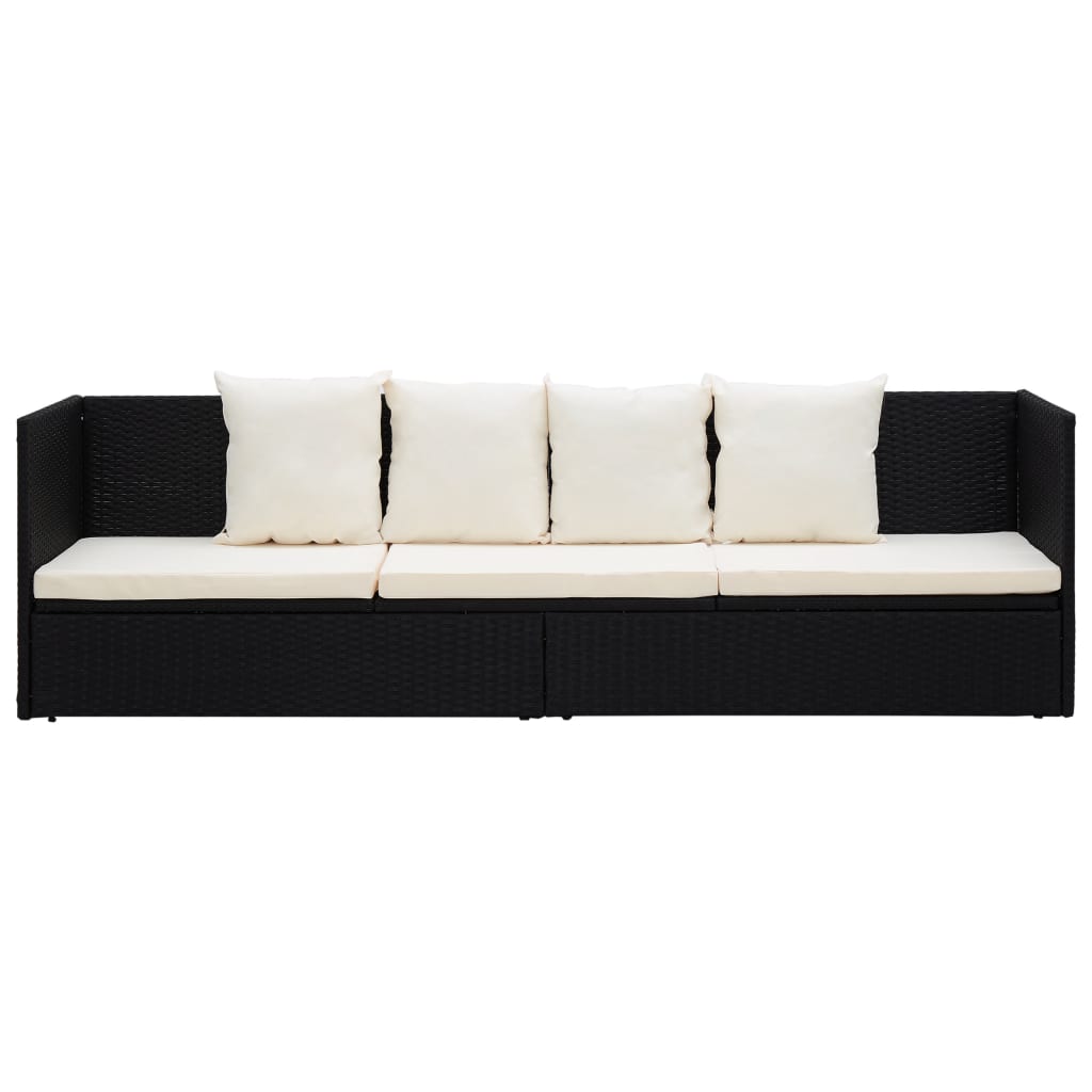 Garten-Sofabett mit Kissen Poly Rattan Schwarz - Pazzar.ch