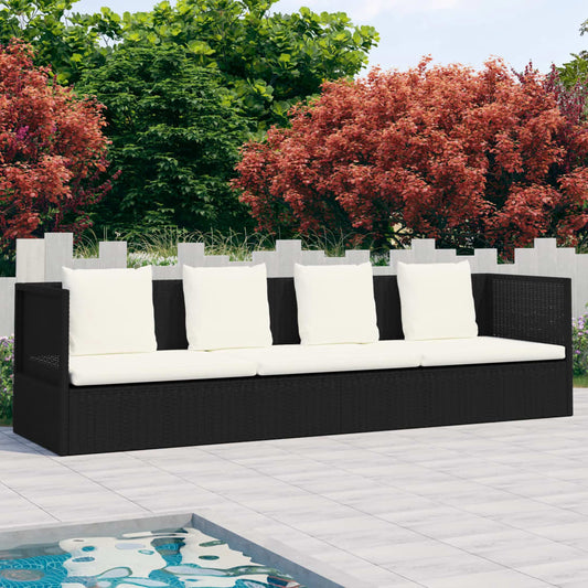 Garten-Sofabett mit Kissen Poly Rattan Schwarz - Pazzar.ch