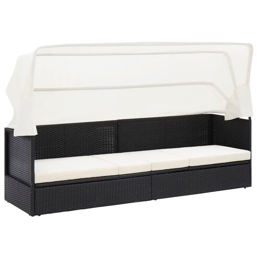 Gartensofa mit Sonnendach Schwarz Poly Rattan - Pazzar.ch