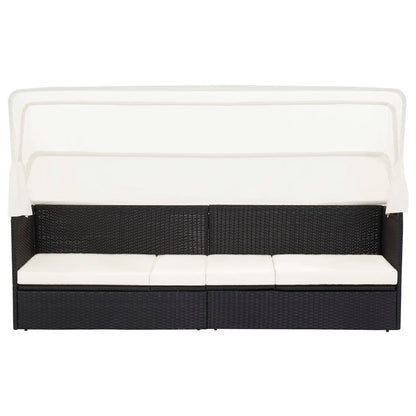 Gartensofa mit Sonnendach Schwarz Poly Rattan - Pazzar.ch