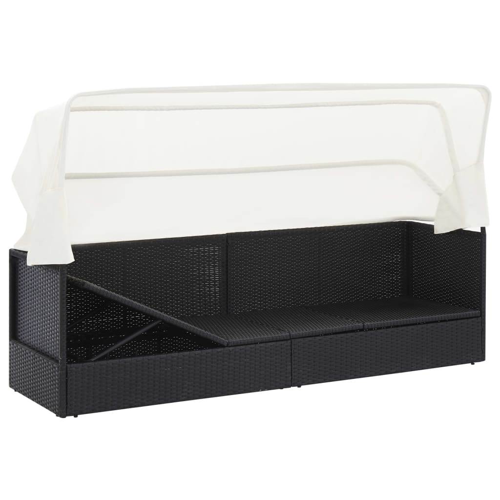Gartensofa mit Sonnendach Schwarz Poly Rattan - Pazzar.ch