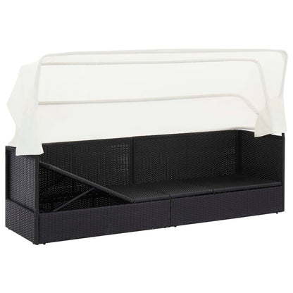 Gartensofa mit Sonnendach Schwarz Poly Rattan - Pazzar.ch