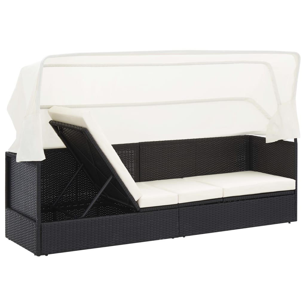 Gartensofa mit Sonnendach Schwarz Poly Rattan - Pazzar.ch