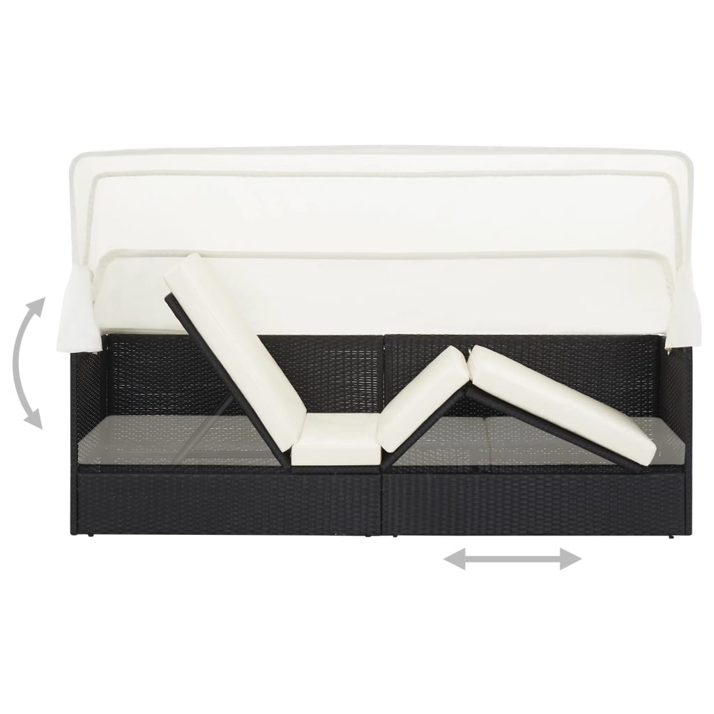 Gartensofa mit Sonnendach Schwarz Poly Rattan - Pazzar.ch