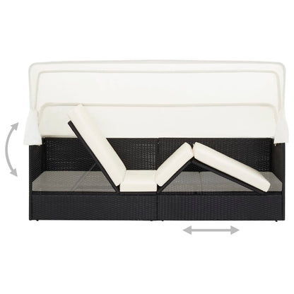 Gartensofa mit Sonnendach Schwarz Poly Rattan - Pazzar.ch