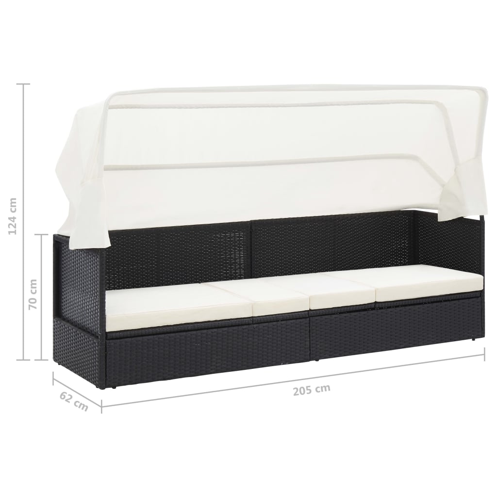 Gartensofa mit Sonnendach Schwarz Poly Rattan - Pazzar.ch