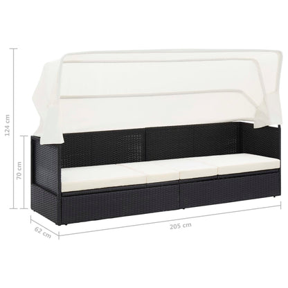 Gartensofa mit Sonnendach Schwarz Poly Rattan - Pazzar.ch