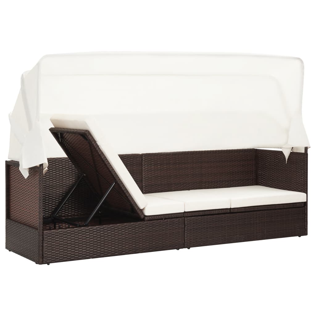 Gartensofa mit Sonnendach Poly Rattan Braun - Pazzar.ch