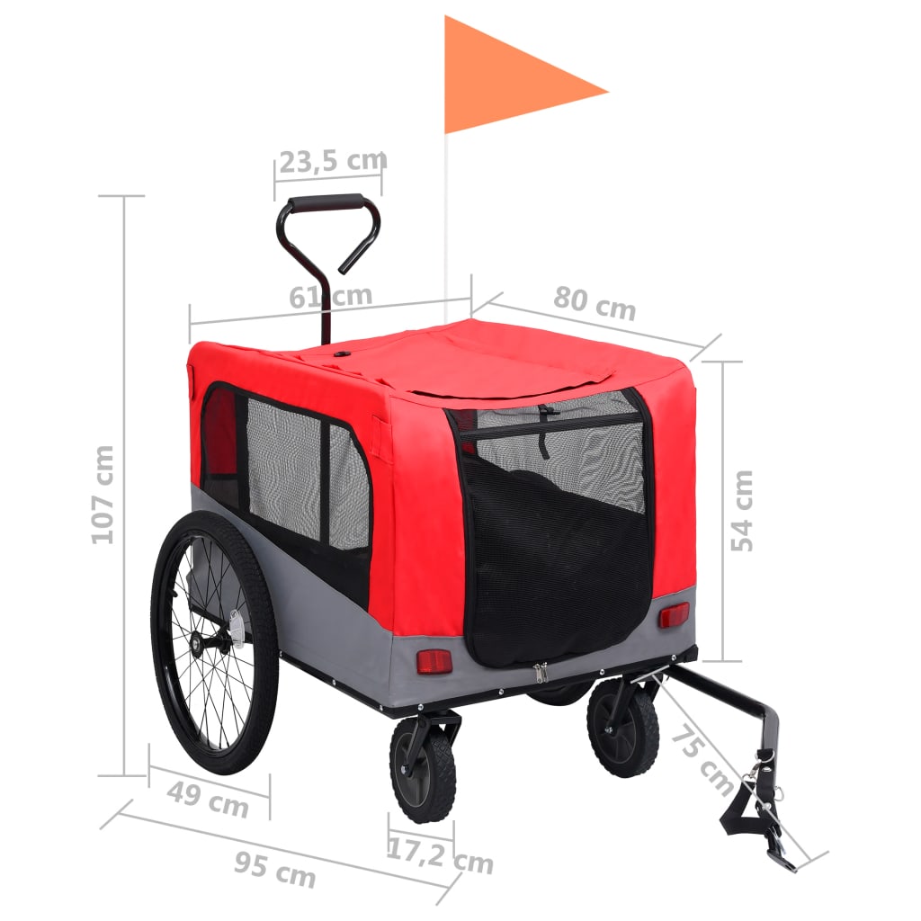 2-in-1 Fahrradanhänger für Hunde und Buggy Rot und Grau - Pazzar.ch