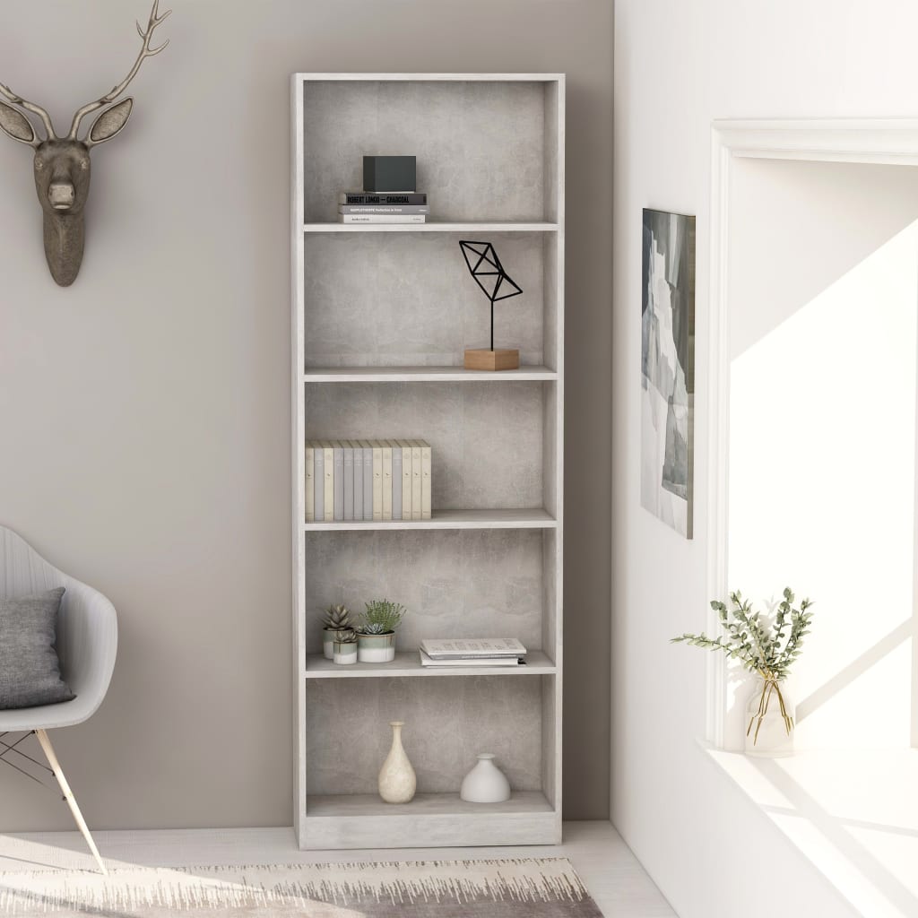 Bücherregal 5 Fächer Betongrau 60x24x175 cm Holzwerkstoff - Pazzar.ch