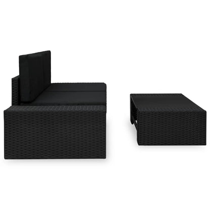3-tlg. Garten-Lounge-Set Poly Rattan Schwarz - Pazzar.ch