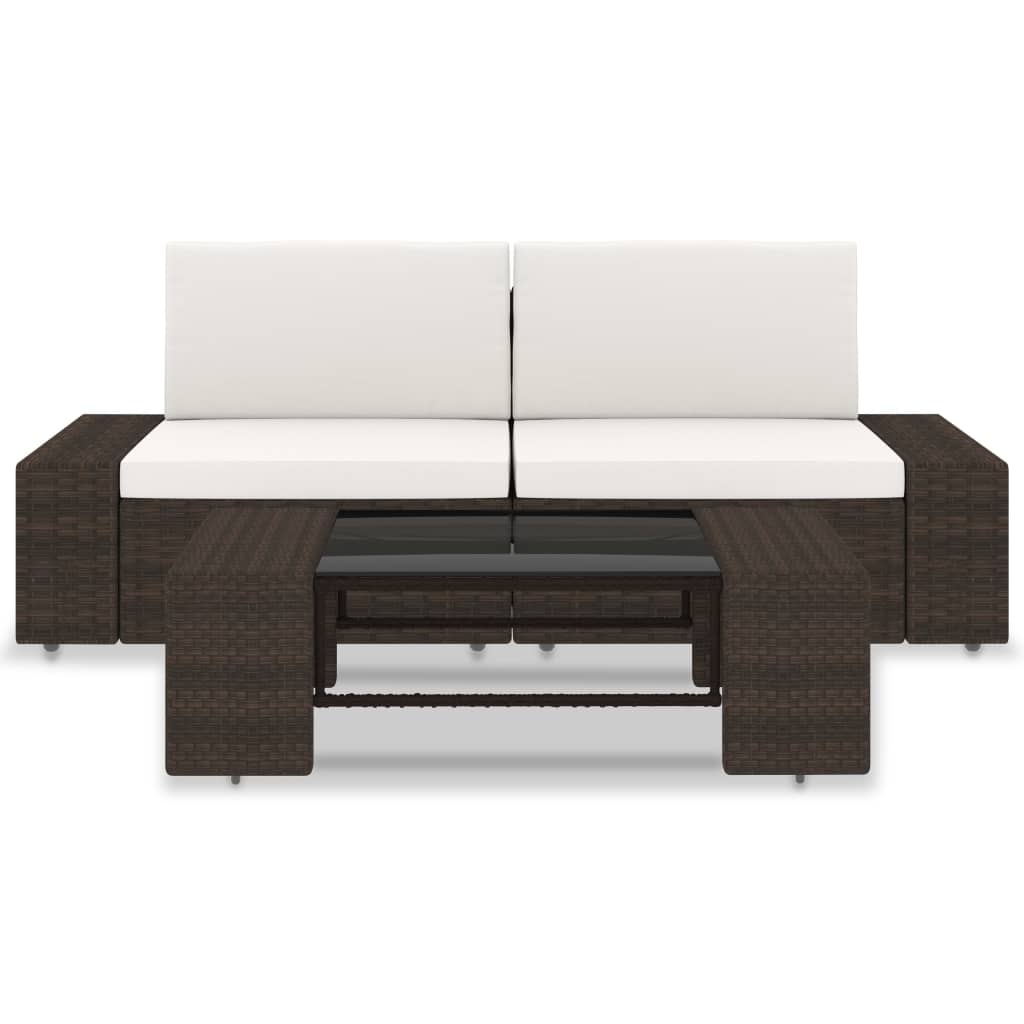 3-tlg. Garten-Lounge-Set Poly Rattan Braun - Pazzar.ch