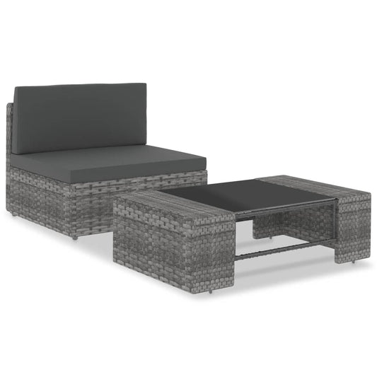 2-tlg. Garten-Lounge-Set Poly Rattan Grau - Pazzar.ch