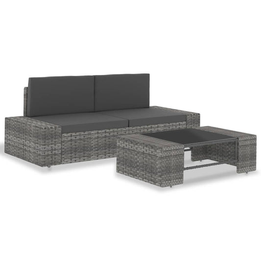 3-tlg. Garten-Lounge-Set Poly Rattan Grau - Pazzar.ch