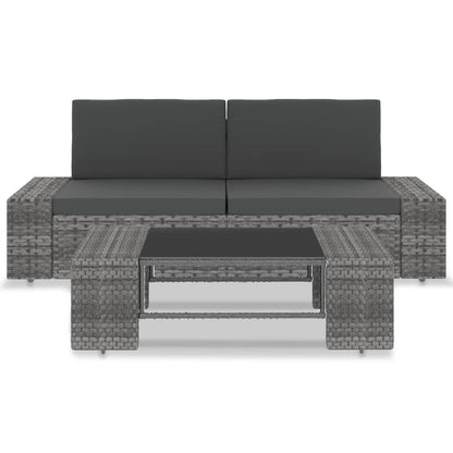 3-tlg. Garten-Lounge-Set Poly Rattan Grau - Pazzar.ch