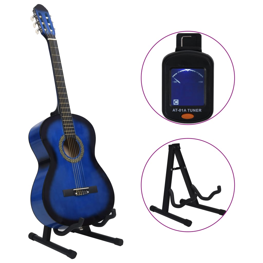 12-tlg. Klassikgitarren-Set für Anfänger Blau 4/4 39"