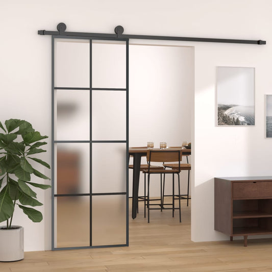 Schiebetür Aluminium und ESG Glas 76x205 cm Schwarz - Pazzar.ch