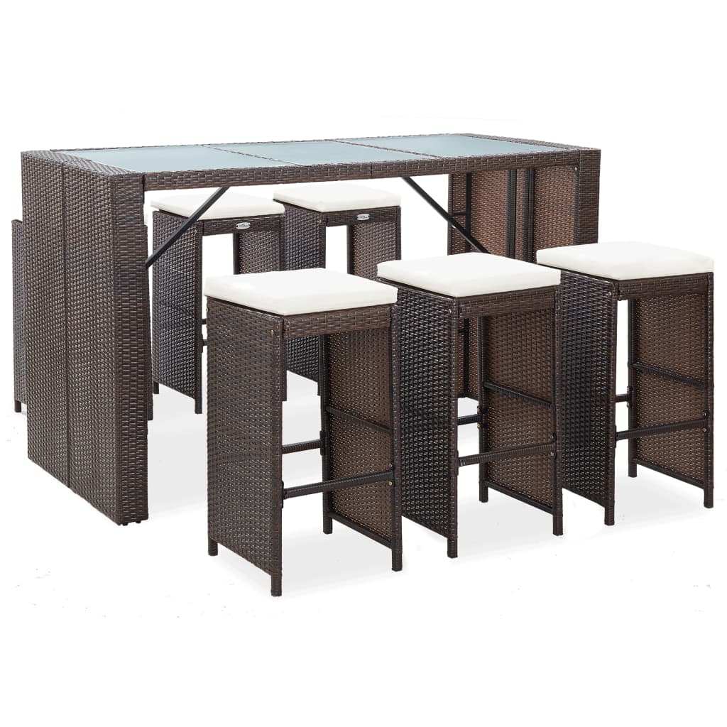 7-tlg. Gartenbar-Set mit Auflagen Poly Rattan Braun - Pazzar.ch