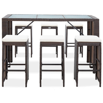 7-tlg. Gartenbar-Set mit Auflagen Poly Rattan Braun - Pazzar.ch