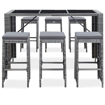 7-tlg. Gartenbar-Set mit Auflagen Poly Rattan Grau - Pazzar.ch
