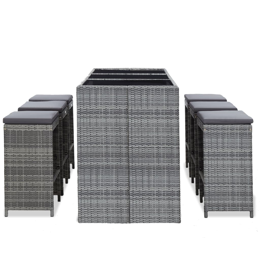 7-tlg. Gartenbar-Set mit Auflagen Poly Rattan Grau - Pazzar.ch