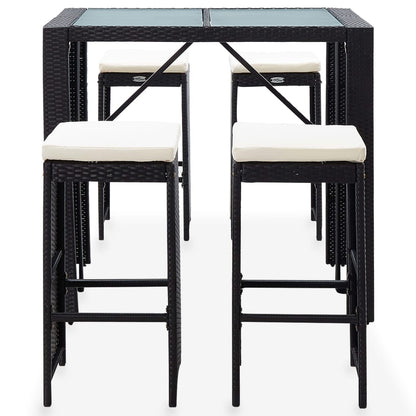 5-tlg. Garten-Bar-Set Poly Rattan und Glas Schwarz - Pazzar.ch