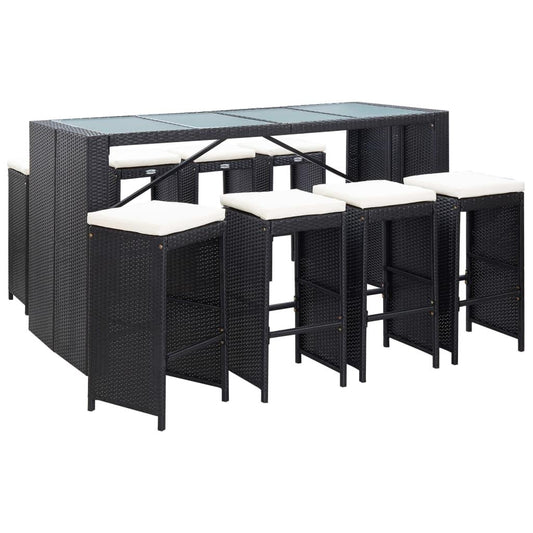 9-tlg. Gartenbar-Set Poly Rattan Schwarz - Pazzar.ch