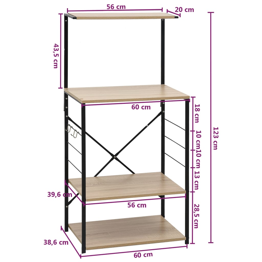 Mikrowellenregal Schwarz Eiche 60x39,6x123 cm Holzwerkstoff - Pazzar.ch