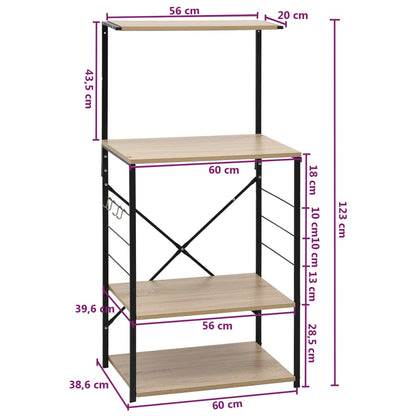 Mikrowellenregal Schwarz Eiche 60x39,6x123 cm Holzwerkstoff - Pazzar.ch