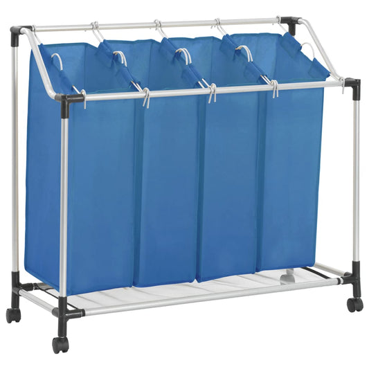 Wäschesortierer mit 4 Taschen Blau Stahl - Pazzar.ch