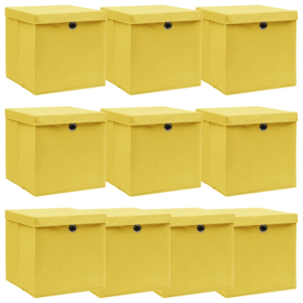 Aufbewahrungsboxen mit Deckeln 10 Stk. Gelb 32x32x32 cm Stoff - Pazzar.ch