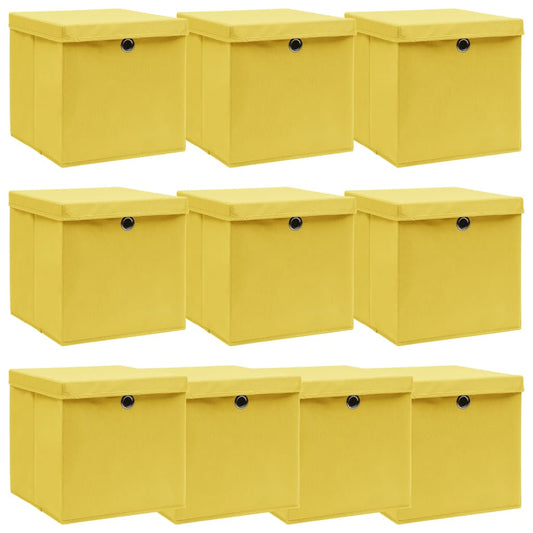 Aufbewahrungsboxen mit Deckeln 10 Stk. Gelb 32x32x32 cm Stoff - Pazzar.ch