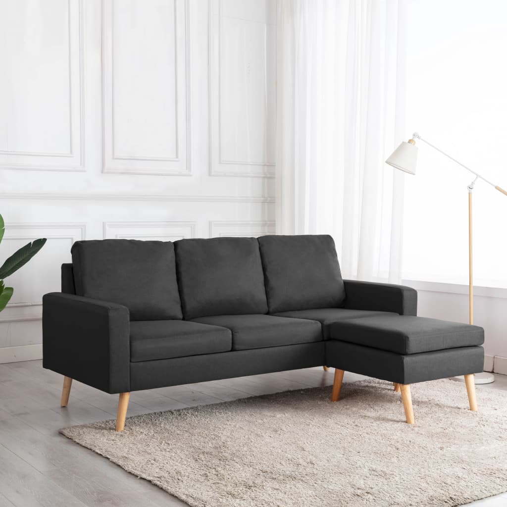 3-Sitzer-Sofa mit Hocker Dunkelgrau Stoff - Pazzar.ch
